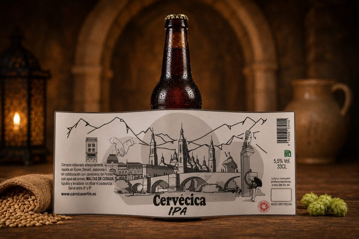 Botella de cerveza Cervecica IPA de 33 cl con su etiqueta