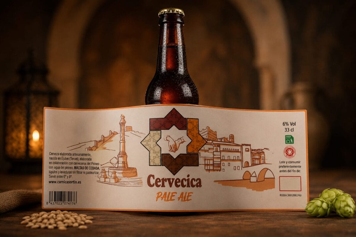 Botella de cerveza Cervecica Pale Ale de 33 cl con su etiqueta