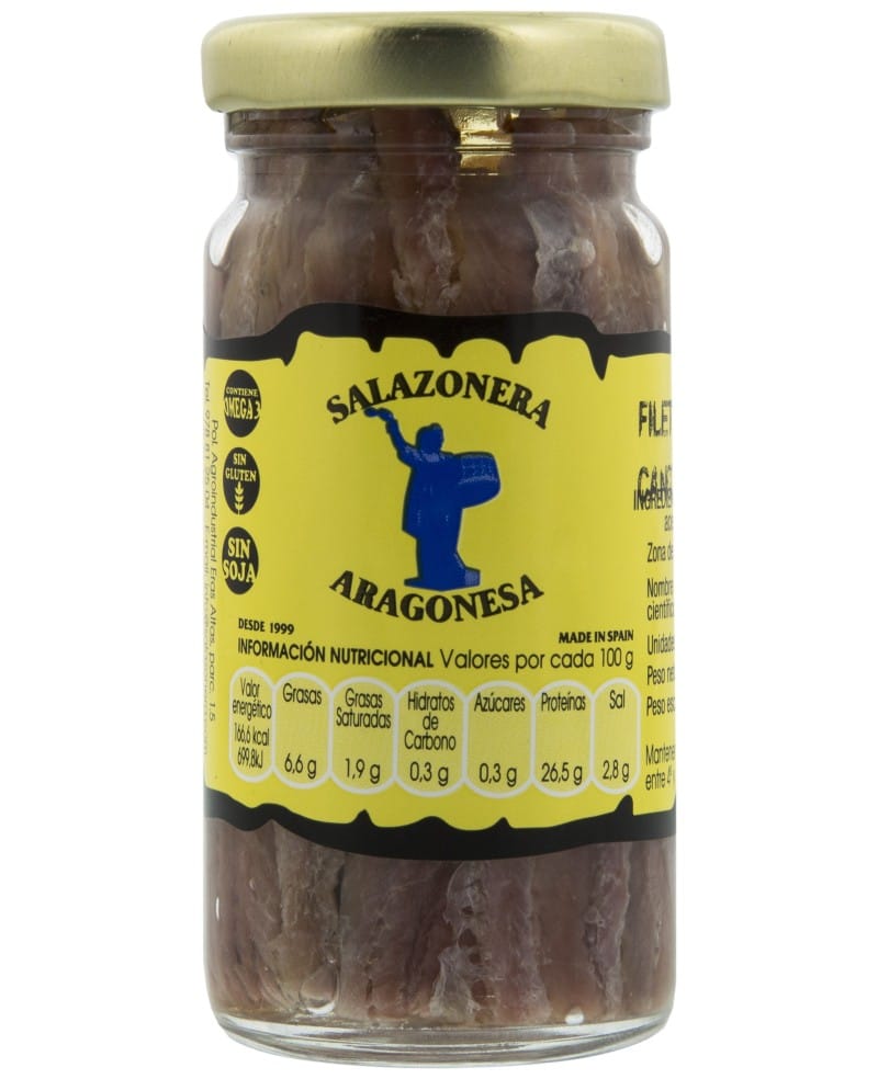 Tarro de cristal de filetes de anchoa del Cantábrico Salazonera Aragonesa de 100 g