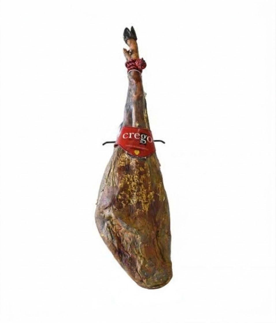 Jamón ibérico Ibéricos Crego entero, con su etiqueta