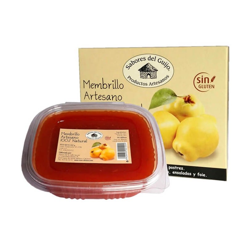 Tarrina y caja de membrillo artesano 100% natural Sabores del Guijo de 500 g