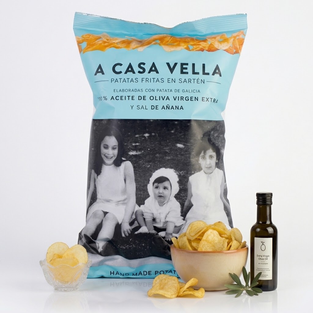 Bolsa de patatas fritas en sartén A Casa Vella con aceite de oliva virgen extra y sal de Añana de 150 g