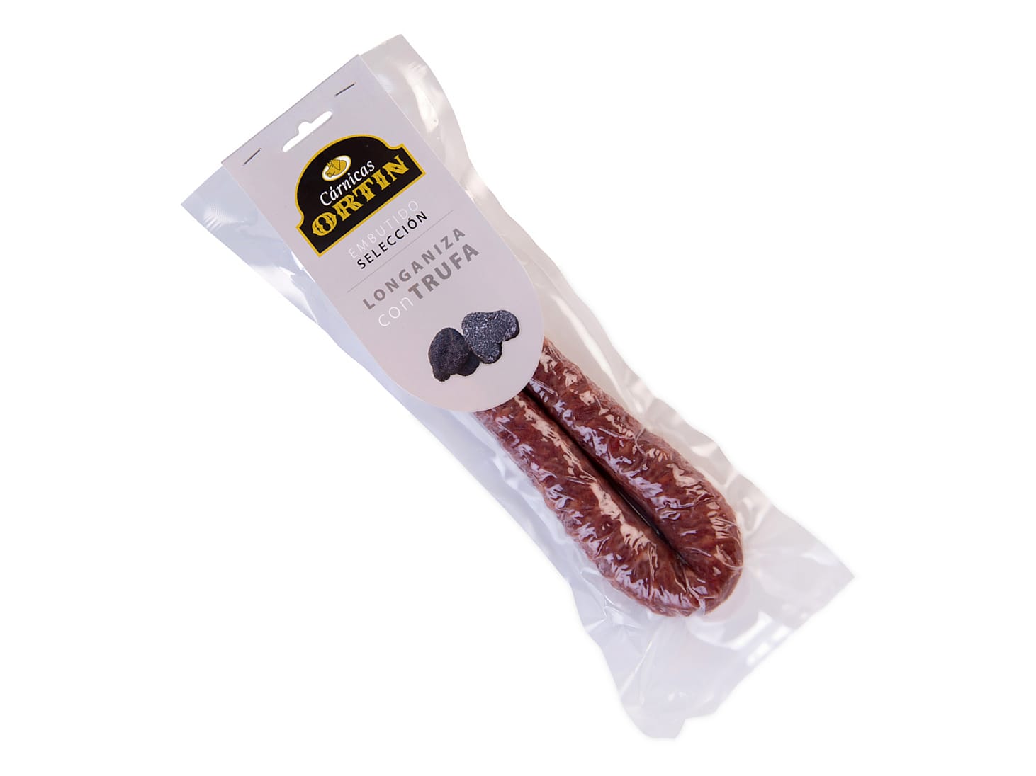 Longaniza con trufa negra Cárnicas Ortín de 300 g aproximados, en herradura y envasada al vacío