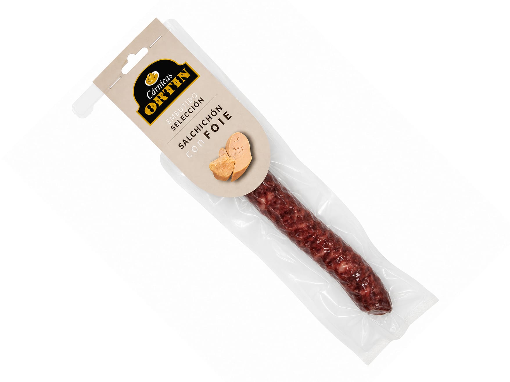 Salchichón con foie Cárnicas Ortín de 225 g aproximados, envasado al vacío