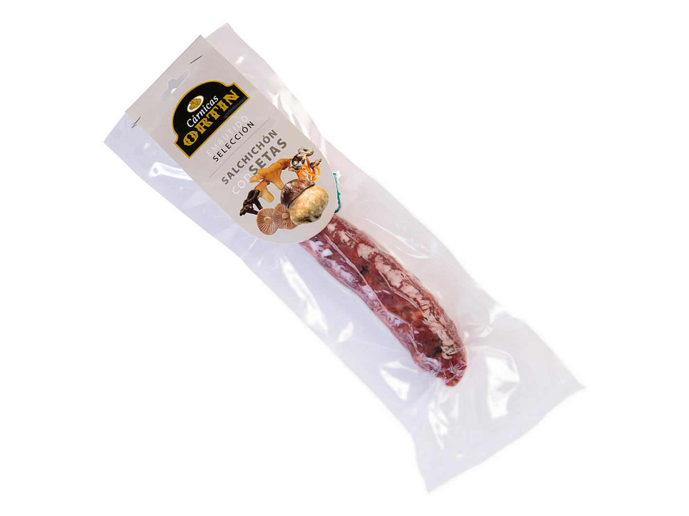 Salchichón con setas Cárnicas Ortín de 225 g aproximados, envasado al vacío