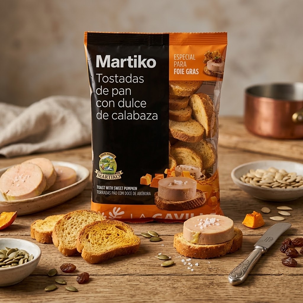 Bolsa de tostadas de pan con dulce de calabaza Martiko de 100 g, especial para foie gras